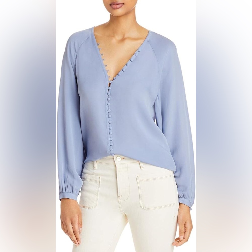 Joie Shariana Long Sleeve Silk Top Blue Size Small